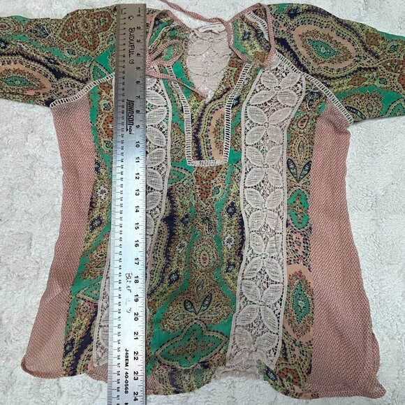 Anthropologie Meadow Rue Womens Lace Inset Floral Boho Top Small Long Sleeve - Picture 4 of 7